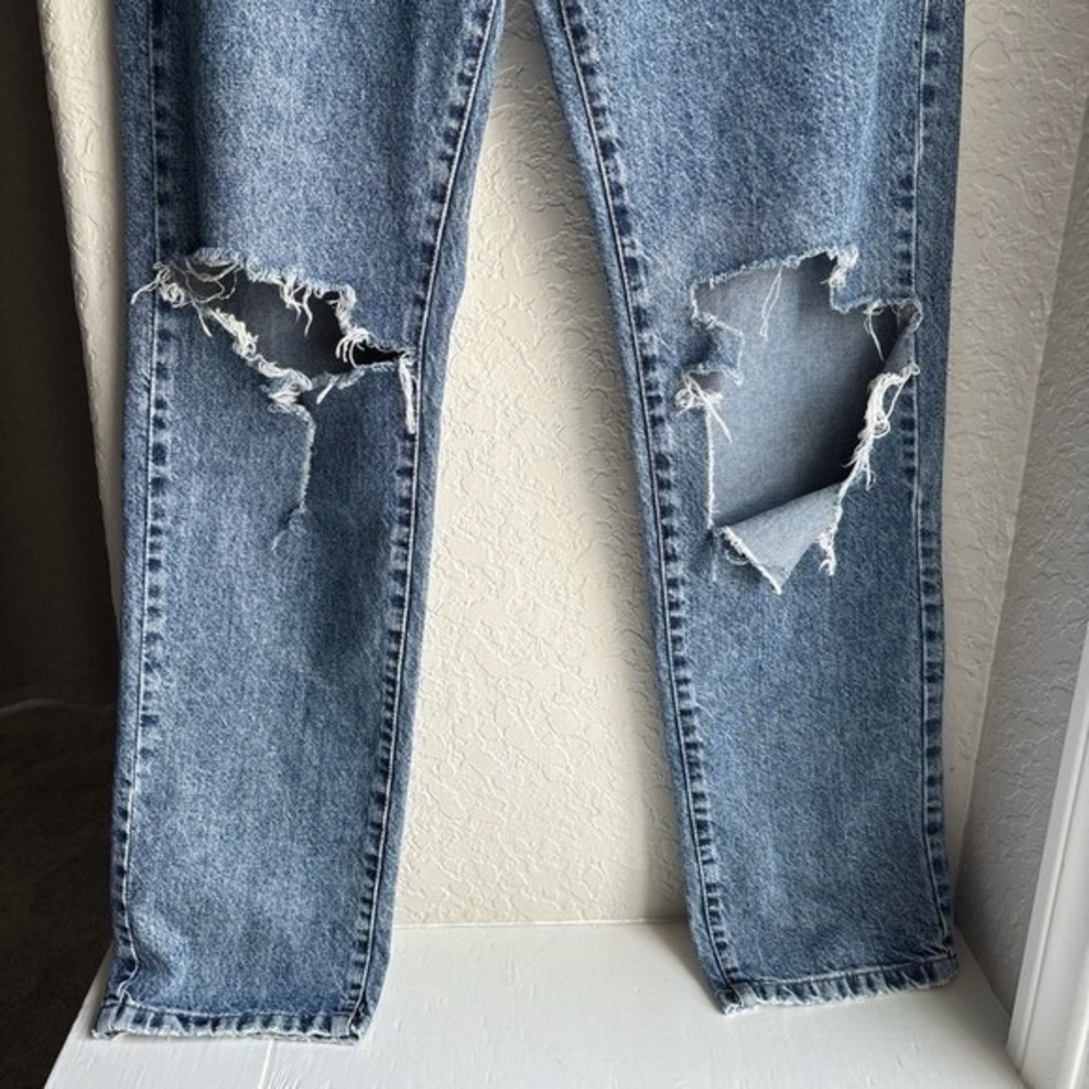 Cotton On Womens Jeans 6 Long Straight Leg Med Wash Distressed Ripped - Picture 3 of 12